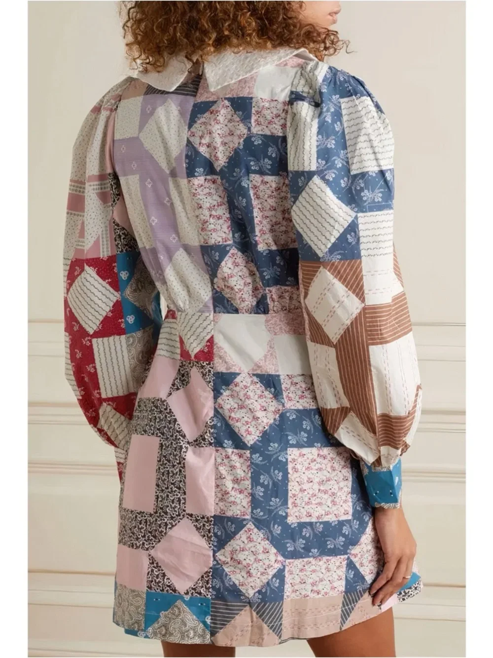 NWT SEA New York Patchwork Mini Long-Sleeve Nohr Collared Dress - Picture 5 of 7